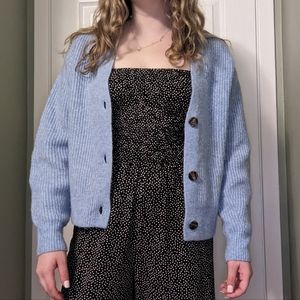 Rib-Knit Powder Blue Cardigan | Size Small
